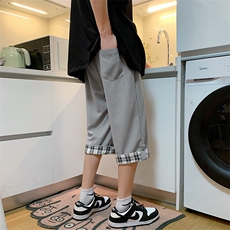 直播2025夏季华夫格港风翻边搭扣格子大码短裤男七分裤K27P28，男装牛仔裤，星座310B-2
