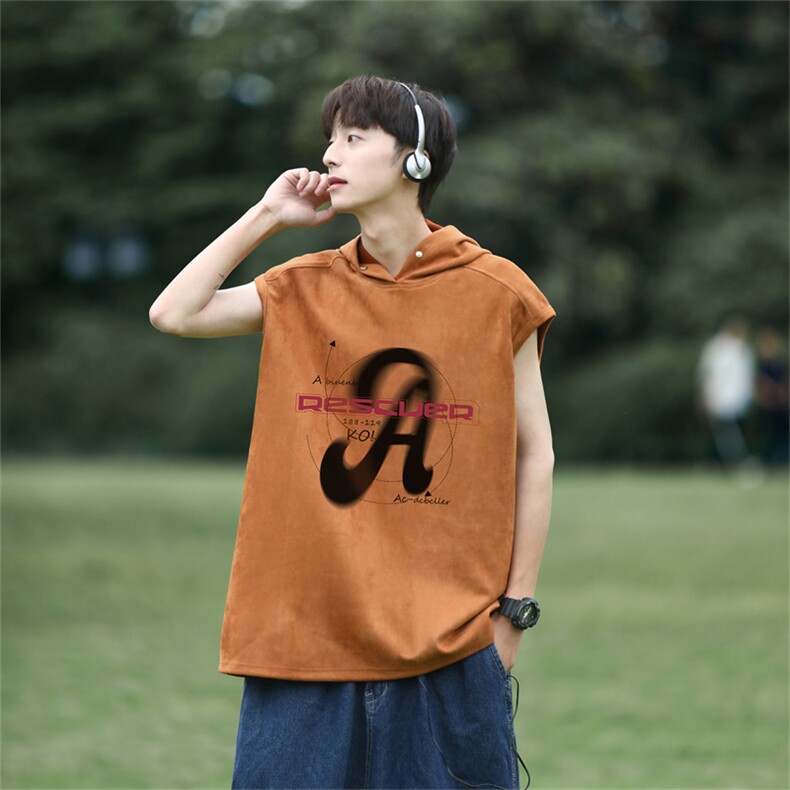 麂皮绒连帽背心坎肩男T恤美式港风JLB3174-P30控48,男装背心/马甲,电商B370
