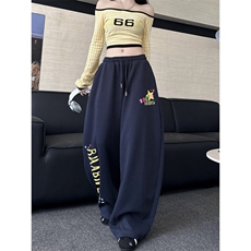 美式字母印花运动卫裤女宽松垂感显瘦阔腿直筒休闲裤K0859-P45，男装休闲裤，星座308B-2