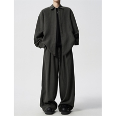 8XL-M麻天丝套装慵懒宽松衬衫抽绳阔腿裤夏季薄款防晒衣男TZ111，男装休闲套装，电商D206-1