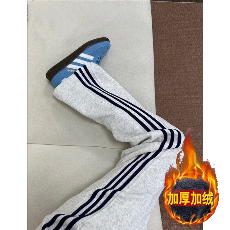 休闲裤子男春秋季新款潮牌条纹运动加绒卫裤港风宽松学生直筒长裤，男装休闲裤，四季星座505