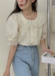 法式少女娃娃领小衫～图片