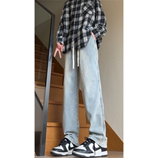 美式cleanfit复古水洗垂感宽松抽绳阔腿牛仔裤K1130-特P42控68，男装牛仔裤，星座1004-3