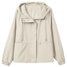 2026春新款纯棉风衣外套长袖连帽日韩休闲纯色宽松休闲百搭，女装风衣，秋牧寒烟