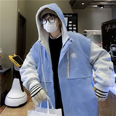 羊羔绒外套男冬季加厚棉衣潮牌假两件工装棉服Y6582P95，男装棉衣，星座1116-2