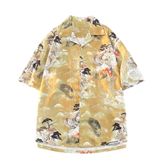 控价59扎染花衬衫水墨印花风衬衫多色宽松短袖衬衫CS891P35，男装衬衫，电商A128