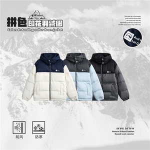 2025冬款印花拼色羽绒服--5192模特图 控价328图片