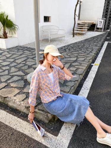 格子假两件小衫，女装，百变诱惑