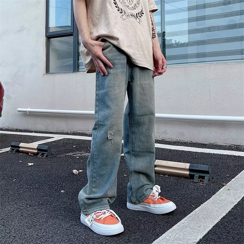 磨毛破洞牛仔裤男美式复古ins潮牌宽松直筒Z8824P40,男装牛仔裤,星座1116-2