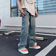 磨毛破洞牛仔裤男美式复古ins潮牌宽松直筒Z8824P40，男装牛仔裤，星座1116-2