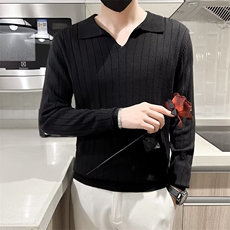 条纹针织衫男春秋时尚翻领polo毛衣打底衫高端帅气潮牌S522-P48，男装针织衫/毛衣，星座1109-3