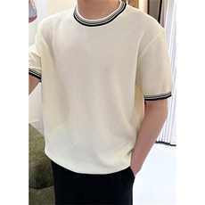 轻奢拼撞色圆领透气针织T恤衫夏季修身弹力短袖男t恤S336，男装T恤，星座1116A-2（原606A-1）