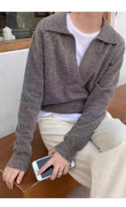 秋冬季新款舒适显瘦时尚百搭纯毛无扣polo领打底针织衫，女装羊毛衫，恒恩羊绒