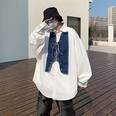 男春秋情侣宽松休闲衬衣牛仔拼接衬衫TS33P45，男装衬衫，星座1116-2