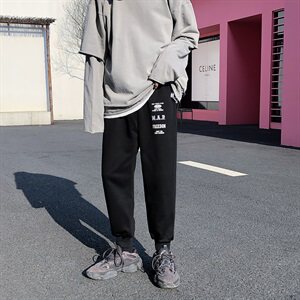 港风休闲裤男韩版印花宽松潮流束脚裤百搭运动卫裤N图片