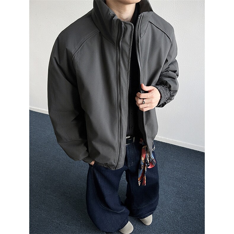 现货美式高街休闲夹克冬季三防立领纯色户外工装加厚棉服外套,男装夹克,电商A486