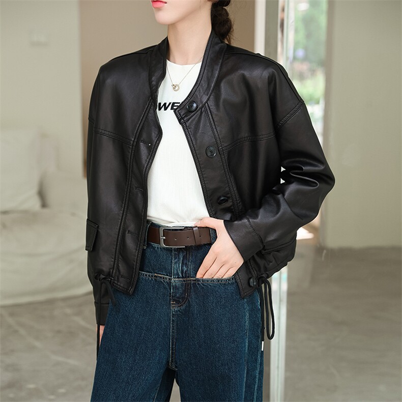 跑量款皮衣外套女工装上衣2024秋新款短款机车服夹克立领机车服潮,女装皮衣,江南女神