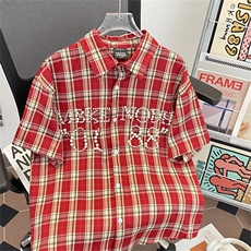 钉珠衬衫男女短袖韩版潮流格子宽松百搭2025夏ins外套CY1175-P59，男装T恤，星座412-2