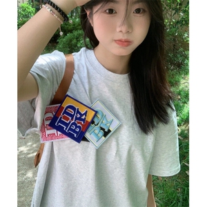 美式字母魔术贴刺绣字母短袖t恤女夏季新款高级情侣上衣潮图片