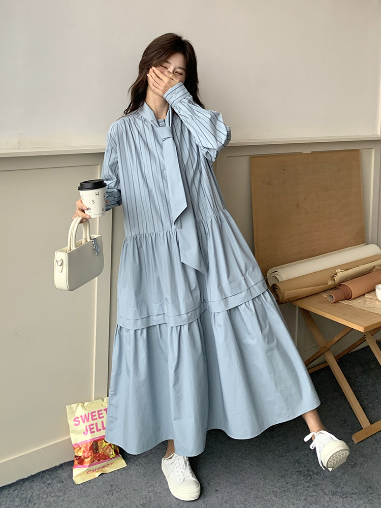 春现盐系浅蓝色条纹休闲风连衣裙B190-5010-P135-K198,女装连衣裙,2B190