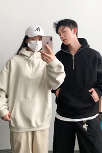 重磅全棉无帽绳450克拉链连帽卫衣硬挺短宽套头外套男 RH5337-P53图片
