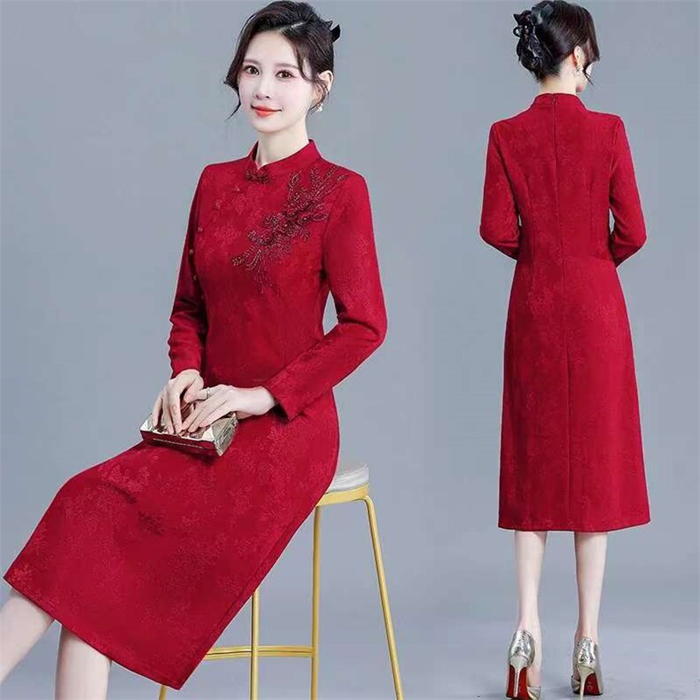 时尚妈妈旗袍连衣裙婚宴2025气质礼服新款洋气显中长瘦裙子,女装连衣裙,娇莉