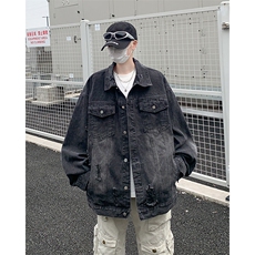 水洗做旧牛仔外套男2025潮流破洞美式复古痞帅休闲夹克JK1134-P68，男装夹克，星座1103-3