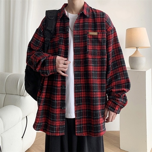 大码现货美式加厚秋冬毛呢格子纹衬衫男女上衣 225-2-CS708-P58图片
