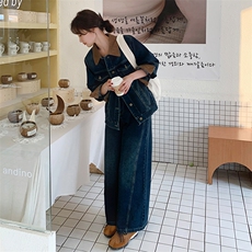 美式复古独特撞色拼接2025年春新款时尚牛仔外套阔腿裤，女装短外套，浙宝305