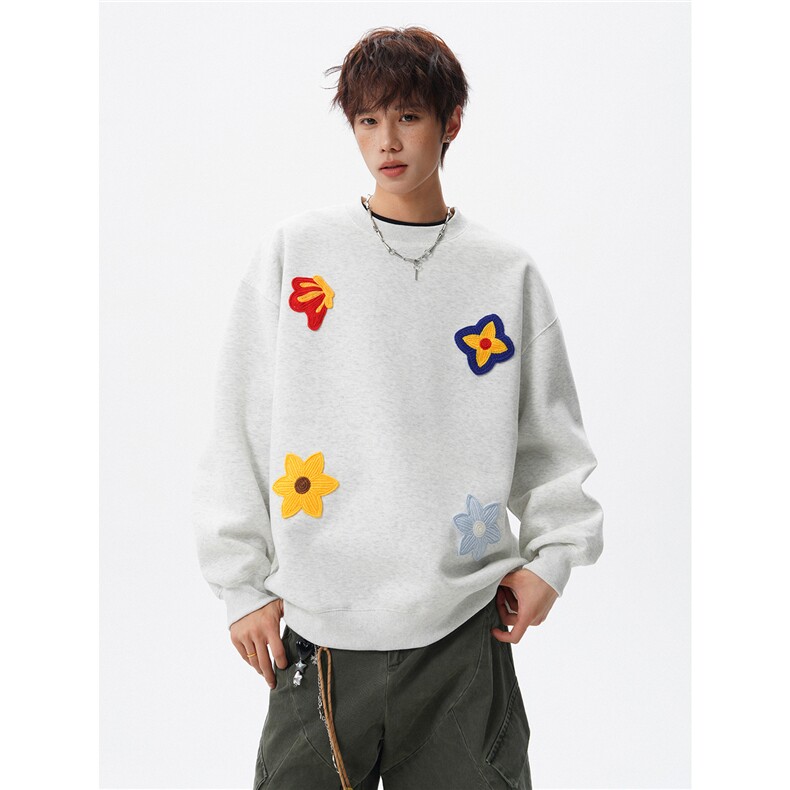 华棉花卉刺绣圆领卫衣M-5XL常规特P50加绒特P55，男装卫衣，电商B325