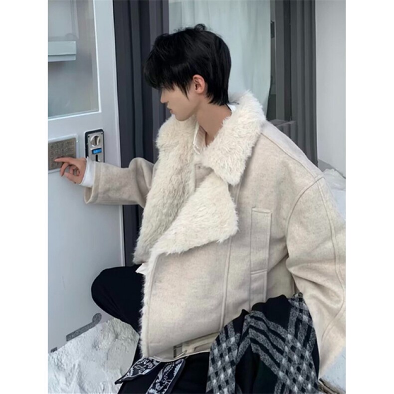 秋冬季羊毛混纺双排扣加厚毛呢男女款外套夹克上衣服 M5040图片