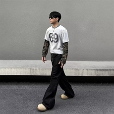 美式复古深蓝色直筒阔腿牛仔裤男女宽松百搭休闲松弛感拖地裤，男装牛仔裤，星座1210-1