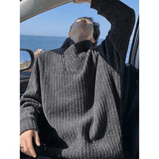 高品质春装新款老钱风美式高街鱼骨纹斜拉链解构高领卫衣长袖t恤，男装T恤，电商A486
