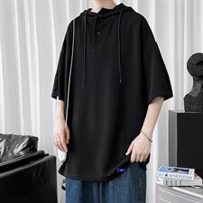 LD54202-P45连帽短袖t恤男大码胖子带帽五分袖中袖，男装T恤，电商A040