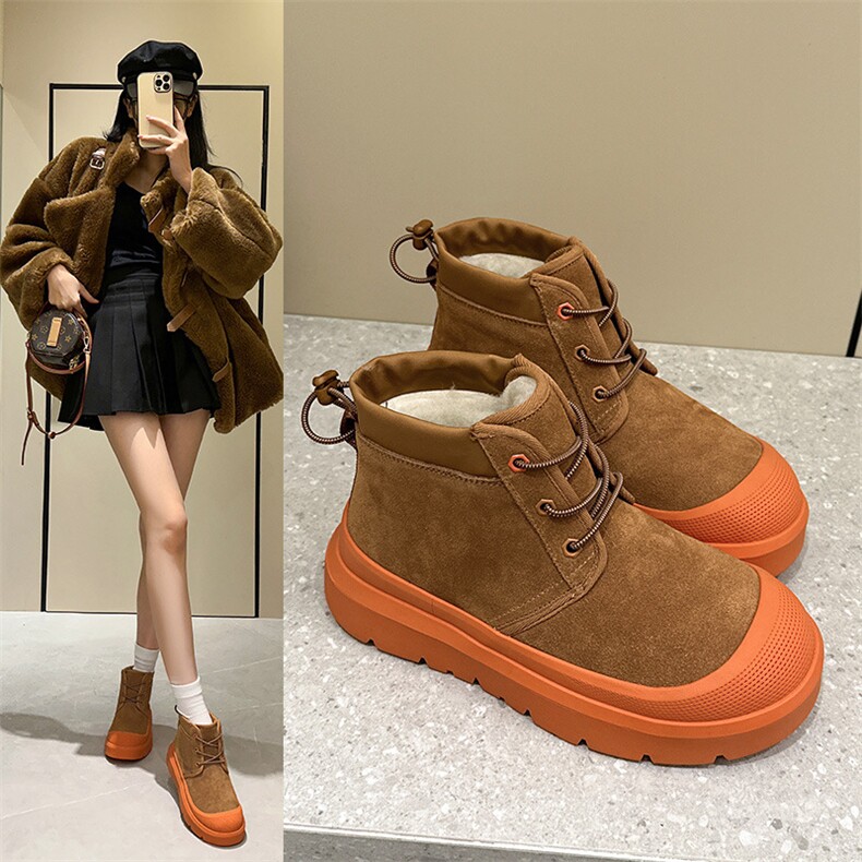 雪地靴高帮防水运动休闲鞋真皮短靴潮女，女鞋雪地靴，电商A223