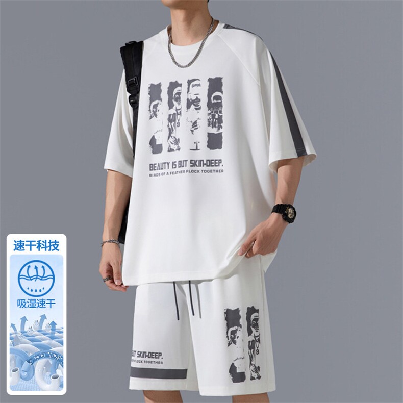 2025夏季新款无影墙大码冰丝印花短袖套装M-5XHQ25585-P60,男装休闲套装,电商A022