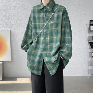 衬衫男秋季新款港风宽松大码磨毛格子长袖衬衣CS618-P35图片