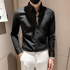 红2025春秋季新款男士刺绣长袖衬衫社会小伙衬衣301A-1/CS58/P55，男装衬衫，星座301A-1