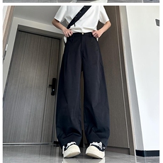 春夏美式高街褶皱休闲裤男女西裤直筒垂感裤子潮牌百搭阔腿长裤子，男装西裤，电商A486