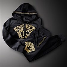 6107冬季丝绒加厚保暖连帽美杜莎刺绣运动套装，男装套装，钱塘2010-1