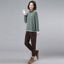 2021秋装新款韩版气质两件套高领打底衫加绒休闲裤潮，女装大码女装，奕阳依阁
