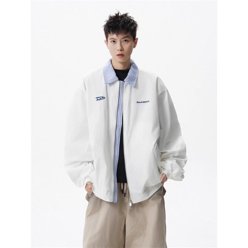 绣花假两件翻领棒球服外套男女春秋宽松潮百搭情侣夹克HH9001P64,男装夹克,星座1013-5