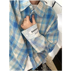 DC43-特P35蓝色格子衬衫男生夏季防晒衬衣-网图现货，男装衬衫，星座603-2
