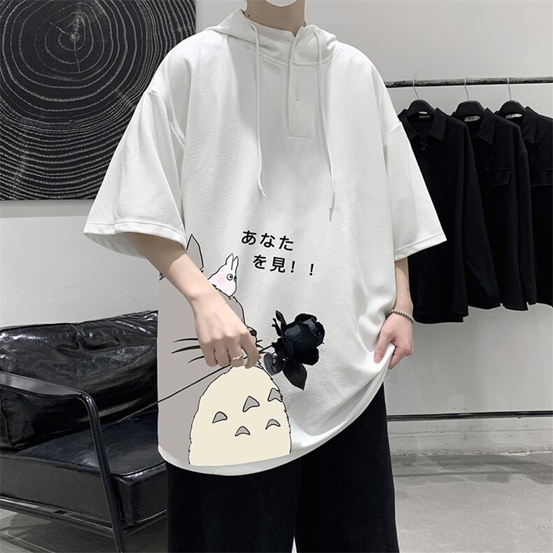 LD54150-P45连帽短袖t恤男大码胖子带帽五分袖中袖大皂风,男装T恤,电商A040
