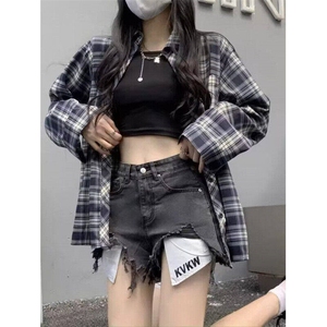 韩式复古长袖设计感小众宽松百搭格子衬衫外套女衬衣潮WLC011-P35图片