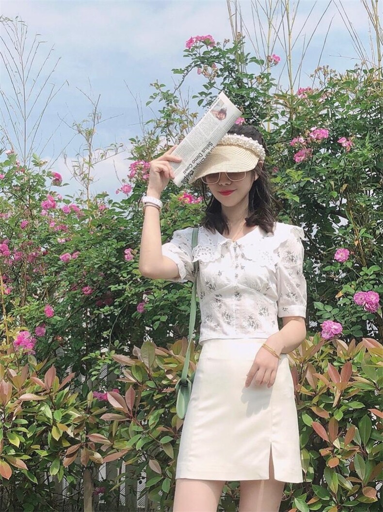 【现货】碎花蕾丝领上衣，女装，ONE