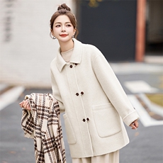 2024冬季新款韩系高级感双面呢绵羊毛大衣女中长款赫本风毛呢外套，女装双面呢大衣，美沁