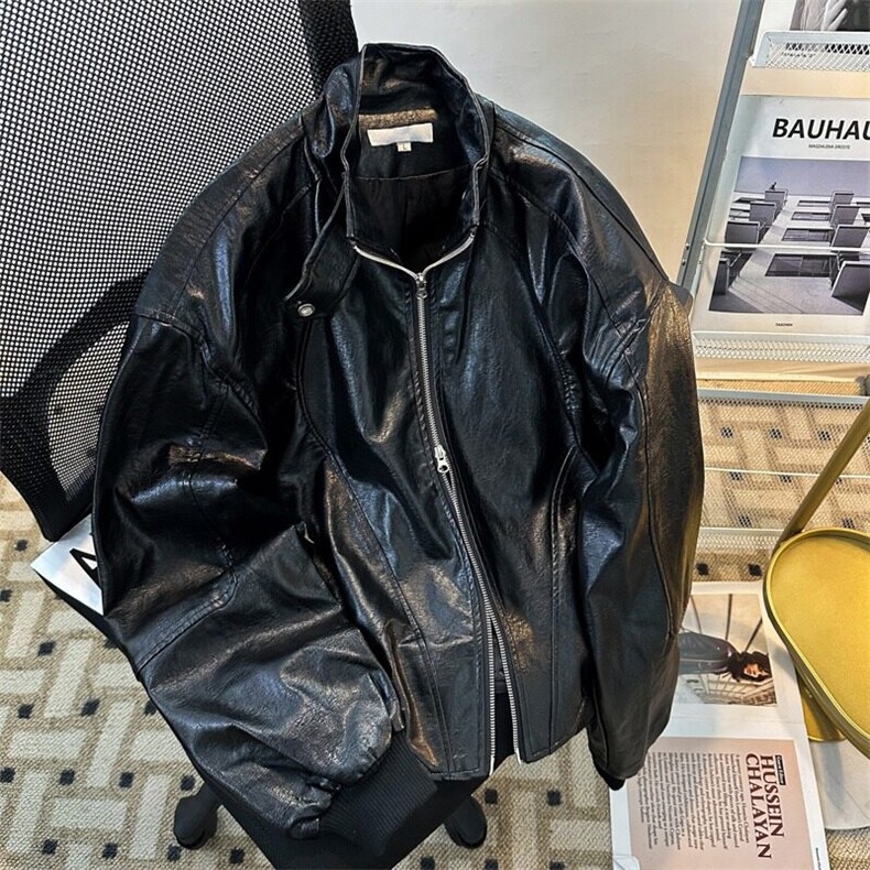 小众设计感pu皮垫肩机车服夹克男款春新款潮流宽松外套W6073-P70,男装夹克,星座412-2