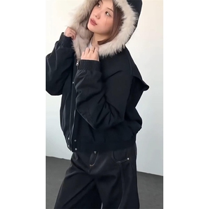 现货高品质美式高街冬季重磅硬挺短款座山雕毛领棉衣男女加厚外套图片