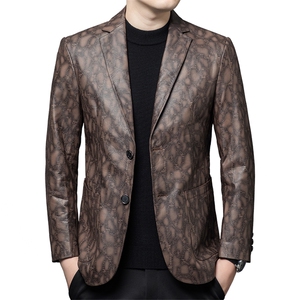 春秋款男士皮衣头层牛皮夹克商务休闲西服爸爸装外套百搭休闲图片